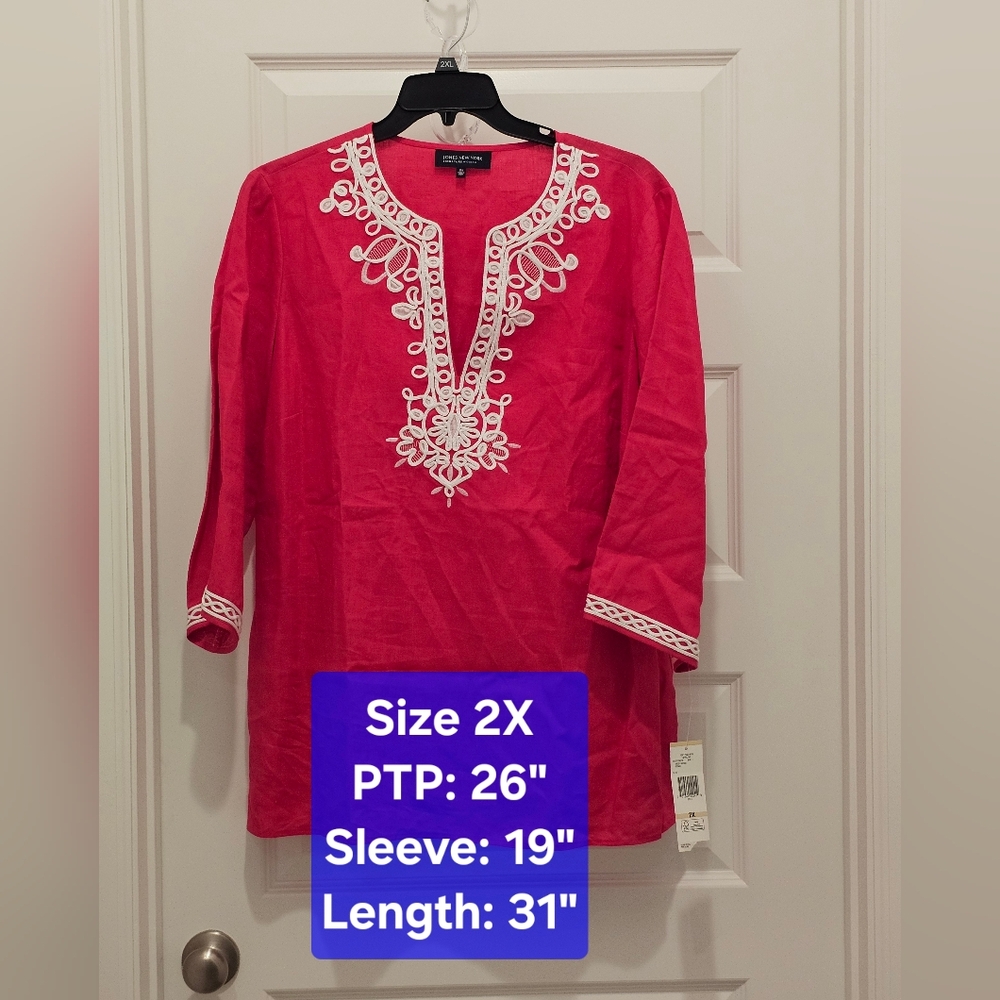 Jones New York 100% Linen Tunic Top, NWT, Size 2X